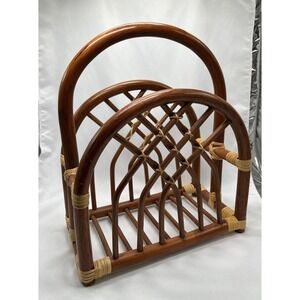 Rattan Magazine Rack Bamboo Wood Book Holder Boho Decor Vintage Mid Century‎
